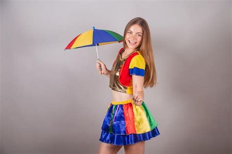 Premium Photo Brazilian Blonde Woman Dressed In Frevo Clothes