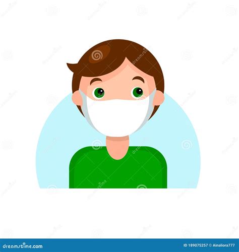 Gezicht Van Een Brunette Jongen In Masker Cartoon Portret Van Een Jonge Man Avatar Teken Voor