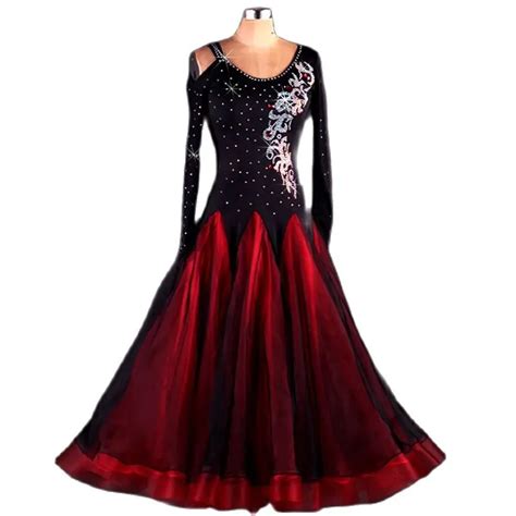 Sparkling Diamond Modern Dance Performance Dress Black And Red Luxury