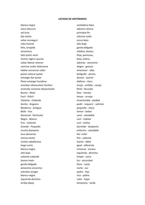 Listado De Antónimos