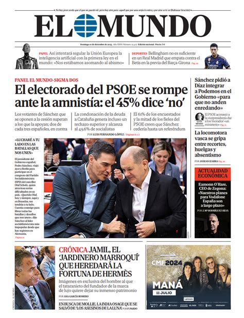 Portada De EL MUNDO Del Domingo 10 De Diciembre De 2023 Medios