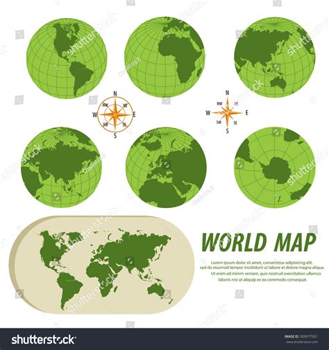earth globes detailed world map vector stock vector royalty