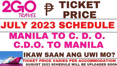 2go Travel Ticket Price And Travel Schedule Manila To Cagayan De