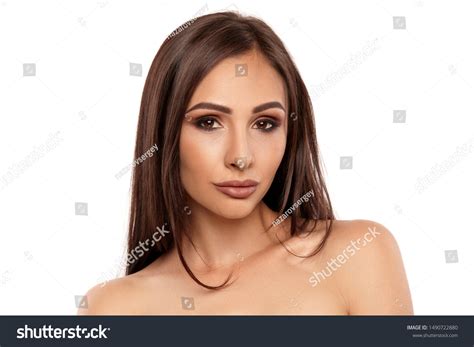 Close Portrait Brunette Nude Model Girl Stock Photo