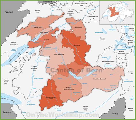 Canton of Bern district map - Ontheworldmap.com
