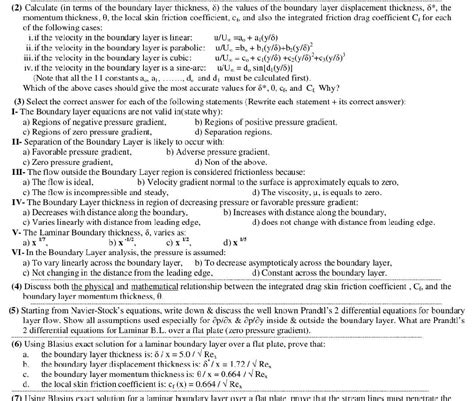 (2) Calculate (in terms of the boundary layer | Chegg.com