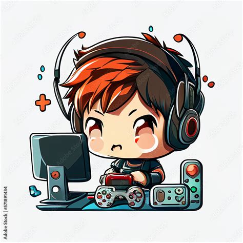 Chibi Gamer Girl Cute Kawaii Gamer Girl Illustration Icon Graphic Stock