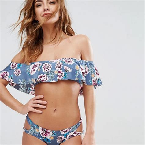 Aliexpress Buy Off Shoulder Bikini Cute Bandeau Floral Print Bikini Set High Waist