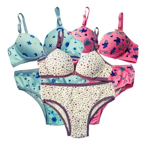 Lingerie Menina Moça Kit 3 Conjunto Calçinha E Sutia Bojo Parcelamento sem juros