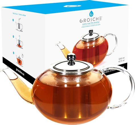 grosche joliette glass teapot  stainless steel loose leaf tea