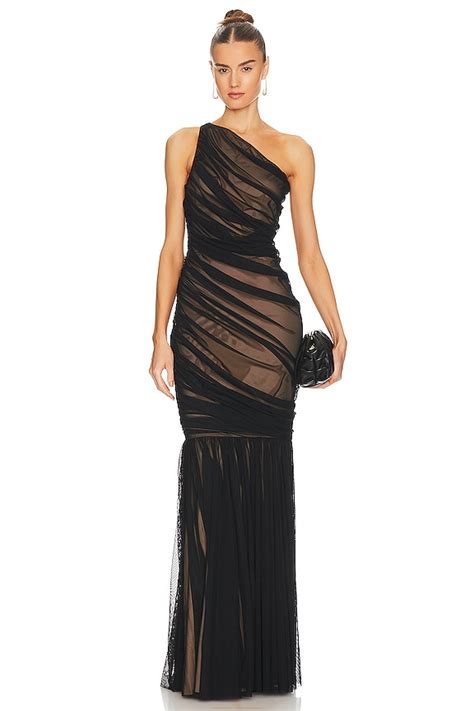 Norma Kamali Diana Fishtail Gown In Black Mesh Nude REVOLVE