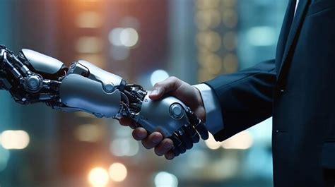 Premium Photo | Human and robot handshake ai handshake technologydriven handshake