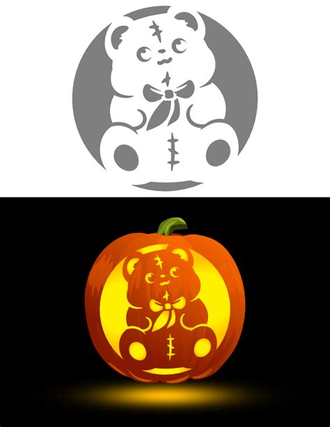 Printable Cute Teddy Bear Pumpkin Stencil