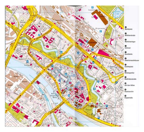 large detailed tourist map  central part  bremen city bremen