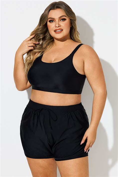 Plus Size Black Round Neck Bikini Top Meet Curve Meet Curve