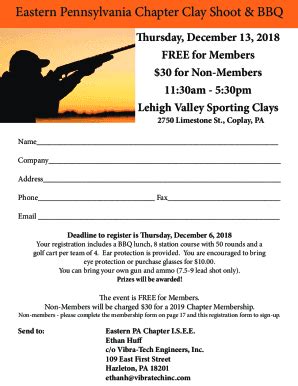 Fillable Online December Th Clay Shoot Bbq Registration And