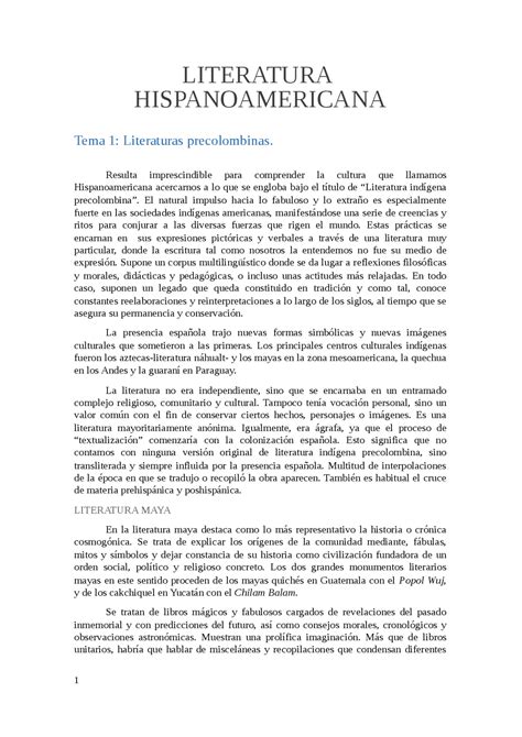 Literatura Hispanoamericana Segundo Filología Hispánica Unex Apuntes De Filología Hispánica