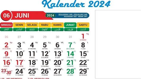 Kalender 2024 Lengkap Daftar Weton Bulan Juni Pasaran Jawa Dalam Penanggalan Hijriyah Halaman