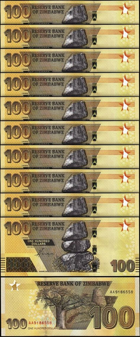 Zimbabwe 100 Dollars 2020 2022 UNC 10 Pcs LOT P New Design AA