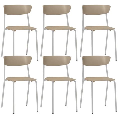 Kit 06 Cadeiras Empilhável Fixa Atom F02 Base Aço Cinza Nude Lyam Decor Camicado