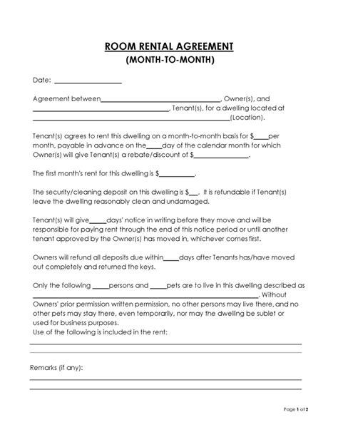 36 Basic Room Rental Agreement Templates Pdf Word