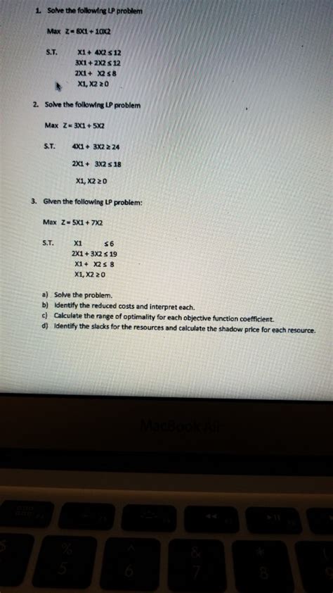 Solved Solve The Following Lp Problem Max Z Ex1 12 S T