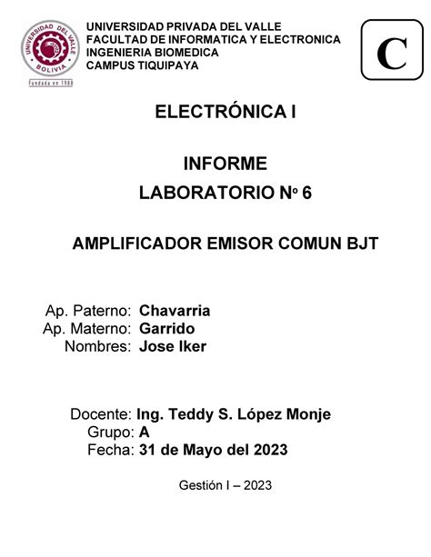 Informe LAB N 6 UNIVERSIDAD PRIVADA DEL VALLE FACULTAD DE