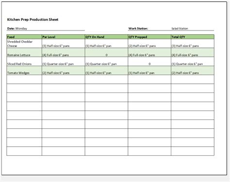 Prep List Template Excel