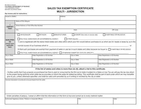 Sales Tax Exemption Certificate