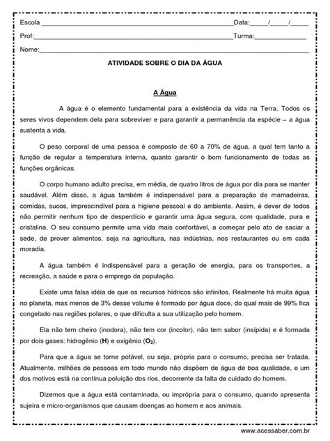 Atividade-De-Ciencias-A-Importancia-Da-Agua 5º ANO | PDF | Água | Natureza