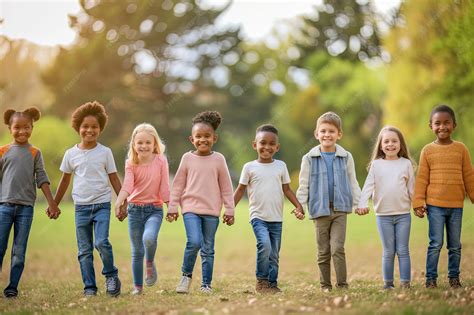 group  children standing    diverse group  happy children