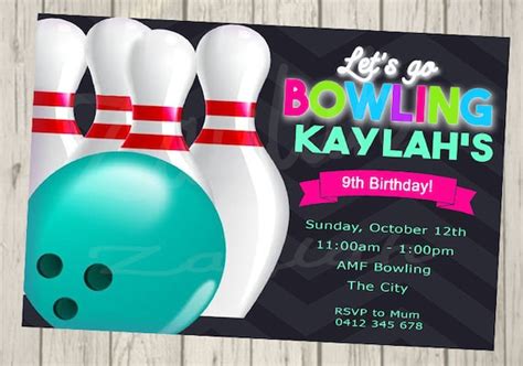 Glow Bowling Party Invitation 10 Pin Party Birthday Invite Etsy