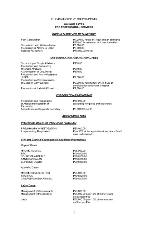 IBP Recommended Fees for Legal Services - IBP Law Guide - Studocu
