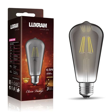 Luxram E Rustica Dimmable Smoked Pear Shaped Led W K Lm