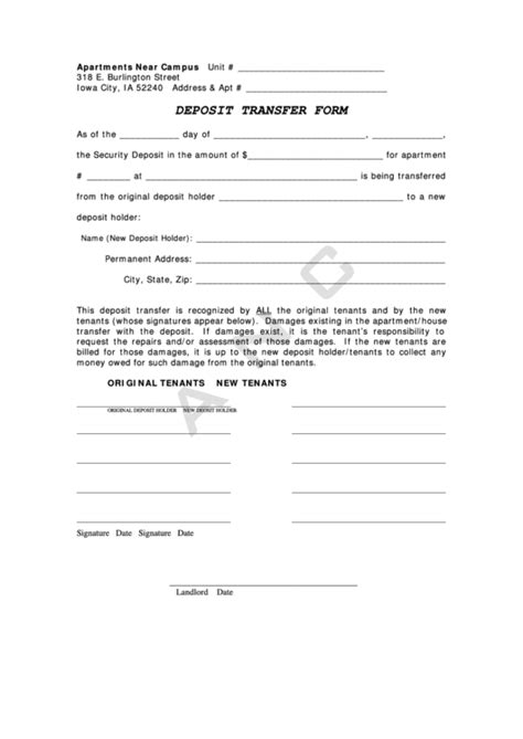 Deposit Transfer Form Printable Pdf Download