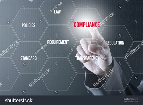 businessman pressing compliance button  virtual stock photo edit