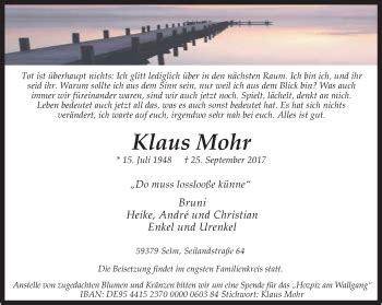 Traueranzeigen Von Klaus Mohr Sich Erinnern De