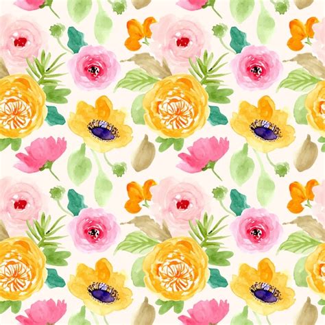 Premium Vector Yellow Pink Green Flower Watercolor Seamless Pattern