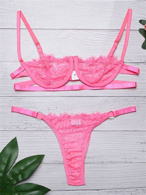 Lingerie Sexy Da Donna Reggiseni In Pizzo Trasparente In Poliestere Blu T Back Set In Due Pezzi