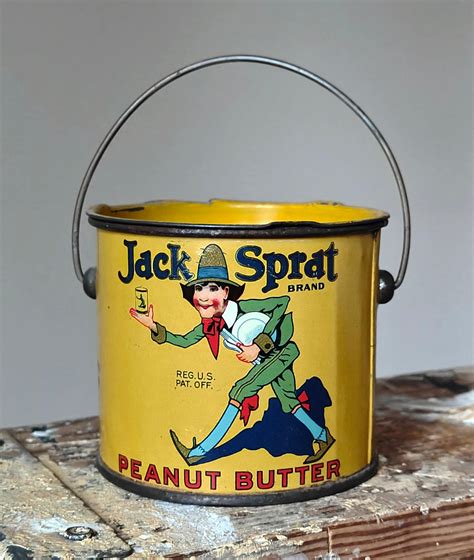 Antique Jack Sprat Peanut Butter Pail Original Small Tin Litho Pail With Lid Rare Old