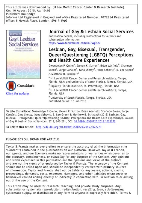 Pdf Lesbian Gay Bisexual Transgender Queer Questioning Lgbtq Perceptions And Health Care