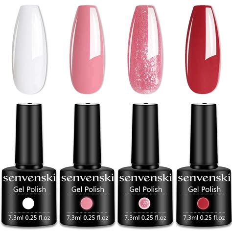 Amazon Senvenski Nude Pink Gel Nail Polish Kit UV LED Soak Off Nail Art Set With White