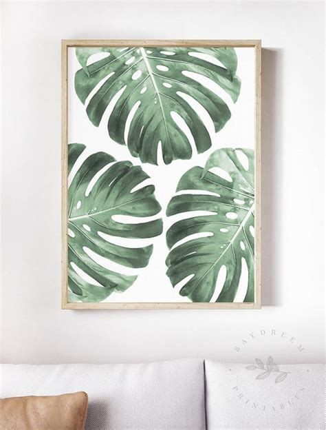 Monstera Print Digital Download Tropical Leaf Print Monstera Leaf Art Tropical Greenery Wall Art