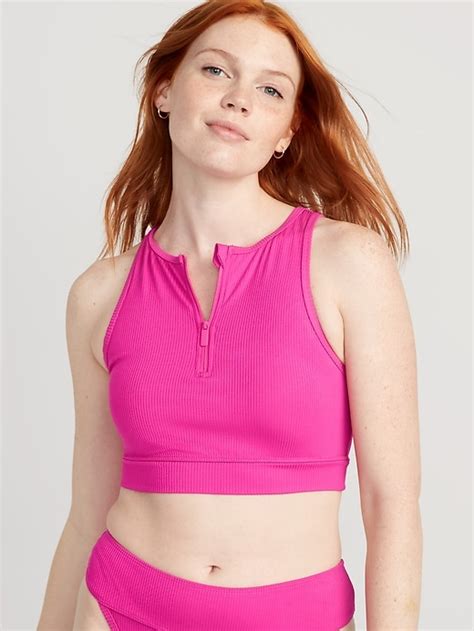 Rib Knit Zip Front Longline Bikini Swim Top Old Navy