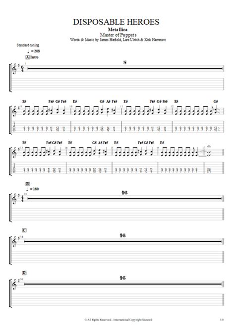 Disposable Heroes Tab by Metallica (Guitar Pro) - Guitars, Bass & Backing Track | mySongBook