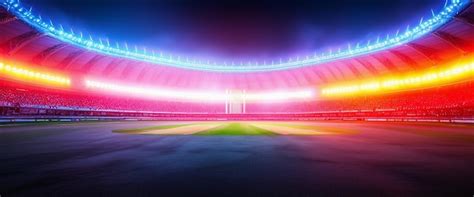 Dynamic Cricket Stadium Scene With Neon Flashlights Premium AI