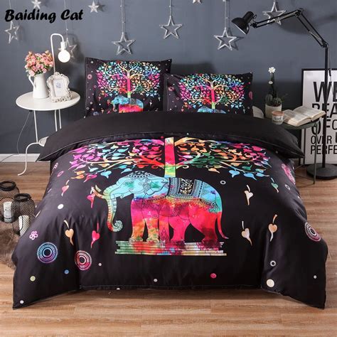 Multi Color Mandala Elephant Duvet Cover Set Bohemian Indian Pastel Floral Bedding Set Hippie