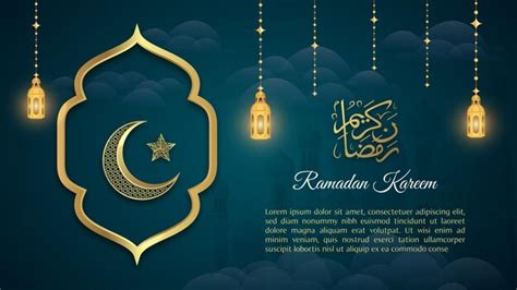 Afiche de ramadán kareem con una luna creciente y una estrella sobre un