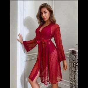 Shein Intimates Sleepwear New Shein Floral Lace Mesh Robe Lingerie Set Poshmark