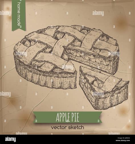 Vintage apple pie sketch on old paper background Stock Vector Image ...